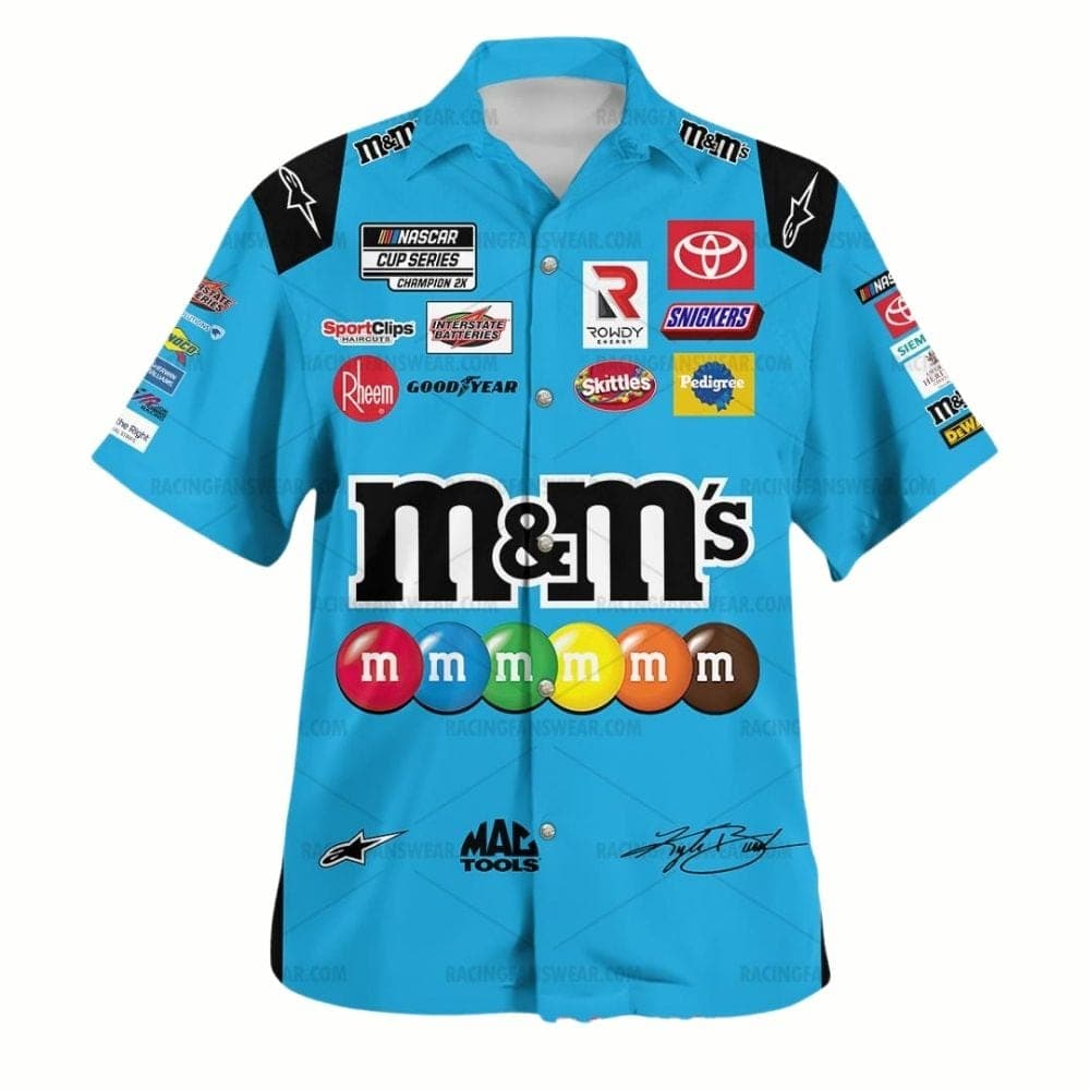 Kyle Busch Nascar Racing 2022 M&M's Signature Uniform Hawaiian Shirt