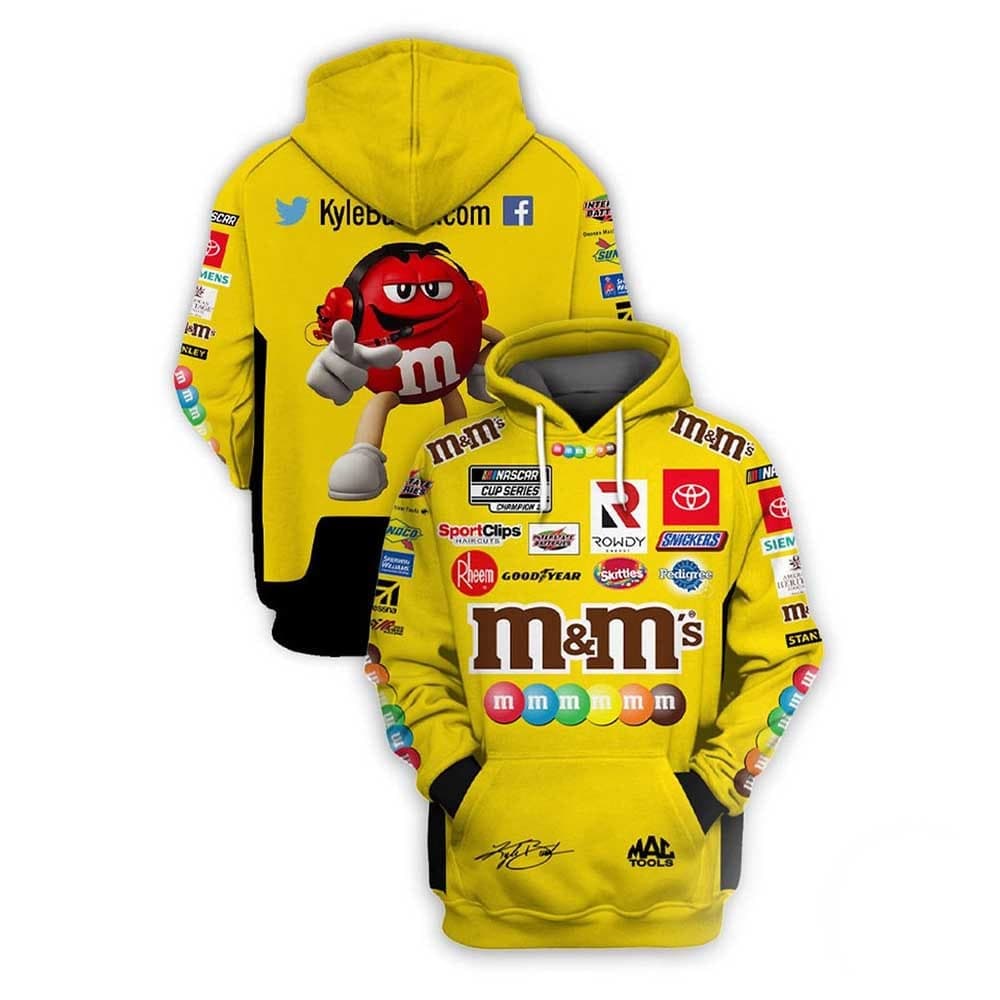 M&m Nascar Cup Kyle Busch Signature All-over Print Hoodie