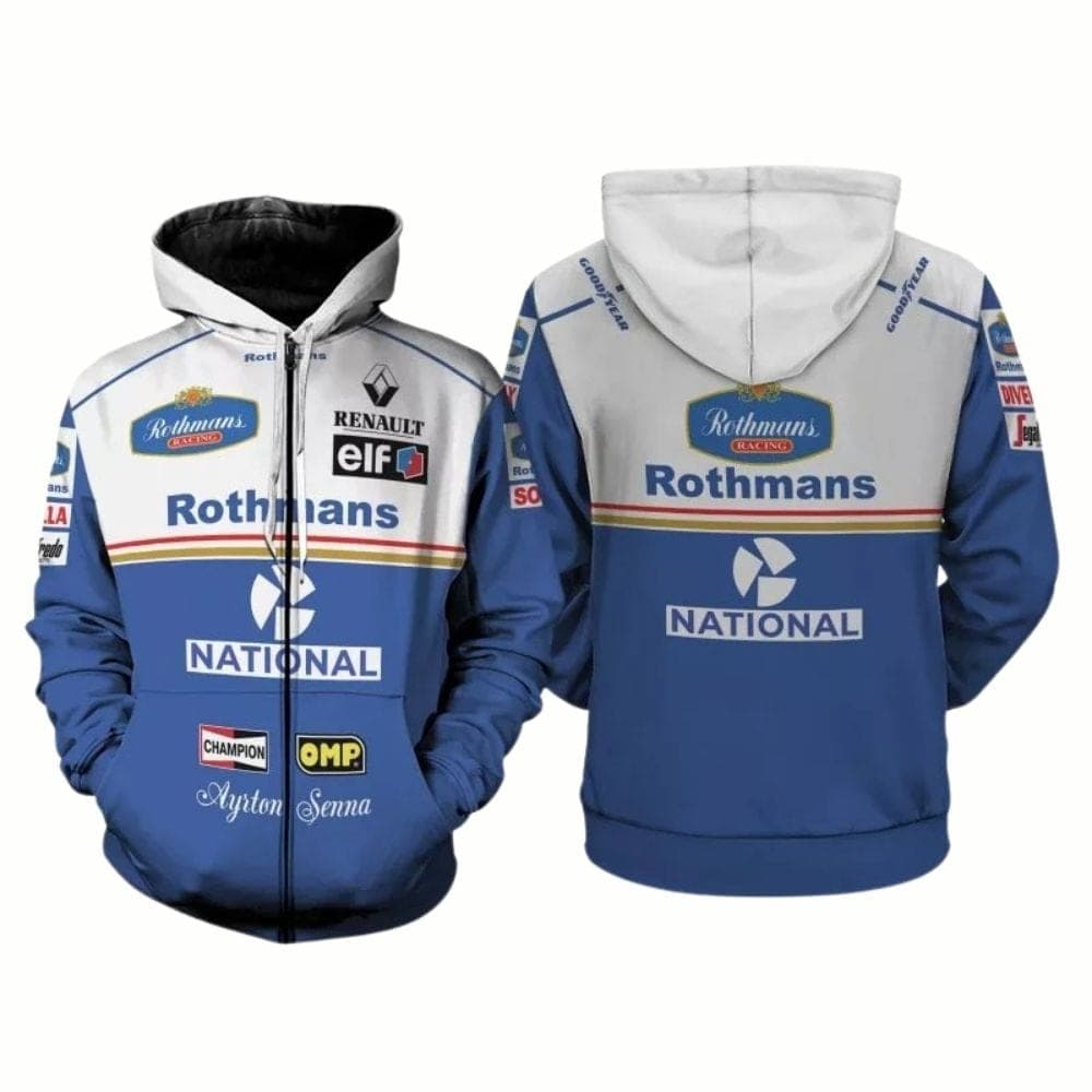 Ayrton Senna Williams F1 Rothmans Racing, Nacional, Renault, Champion, Omp, Elf Racing Uniform All-over Print Hoodie