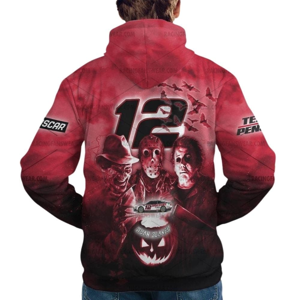 Ryan Blaney With Michael Myers And Friends Horror Nascar Racing Halloween All Over Print Hoodie