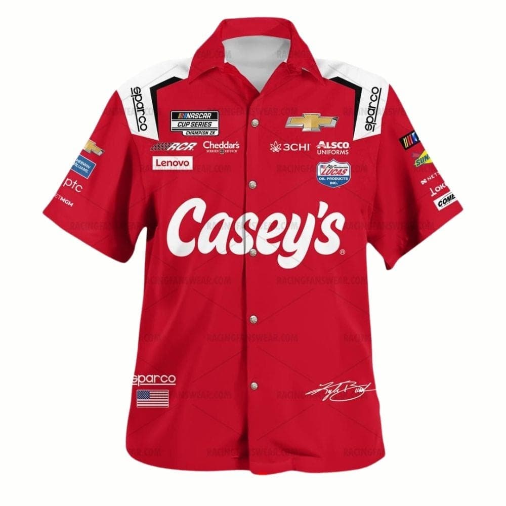 Kyle Busch Nascar 2023 Casey's Racing Signature Uniform Hawaiian Shirt