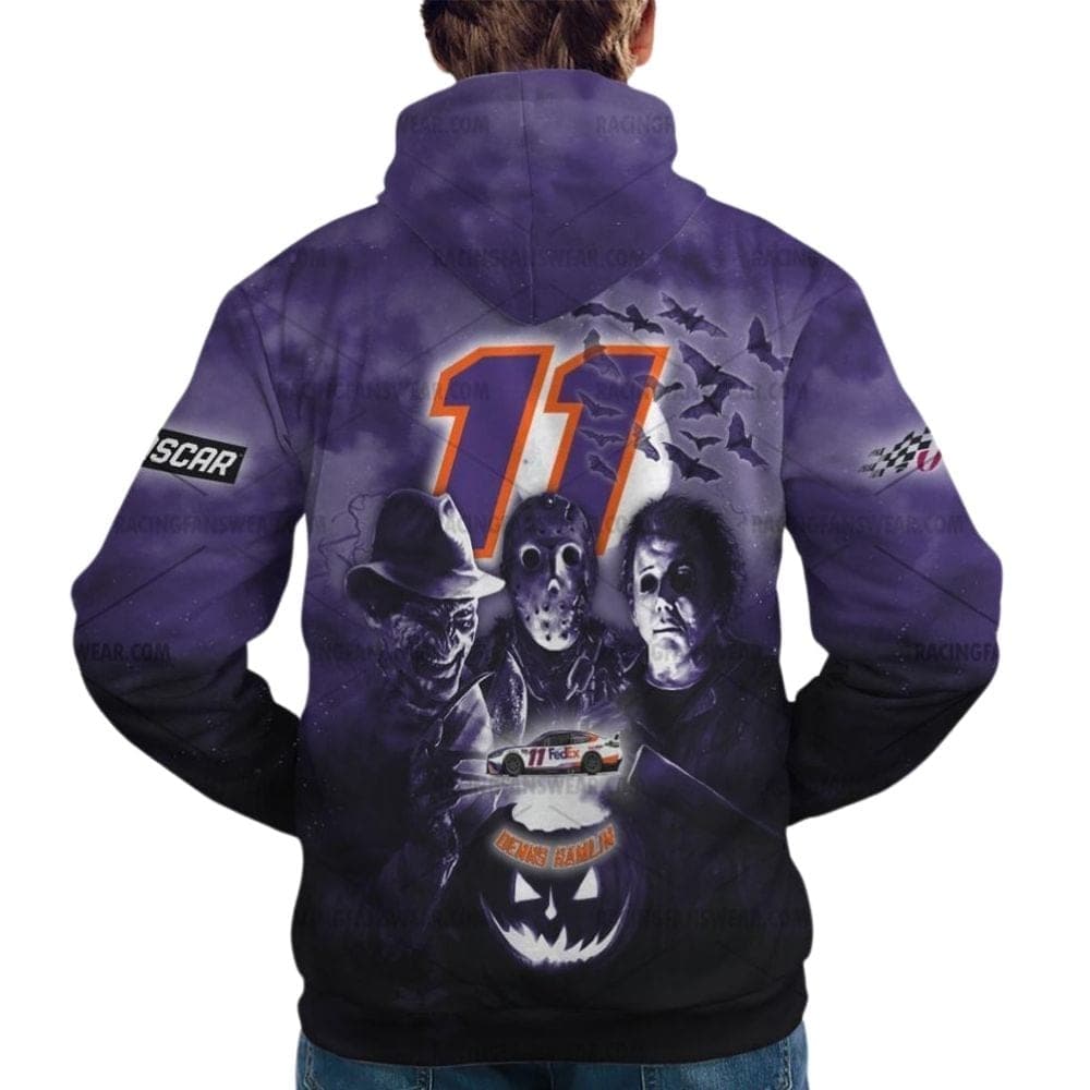 Denny Hamlin Nascar Racing With Michael Myers Friends Horror Halloween All Over Print Hoodie