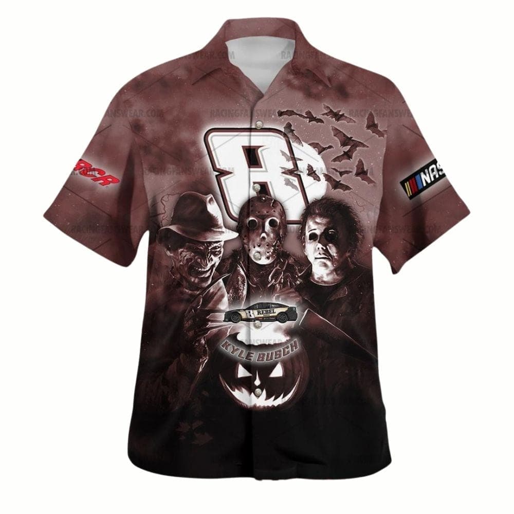 Kyle Busch and Horror Friends Nascar Racing Halloween Hawaiian Shirt