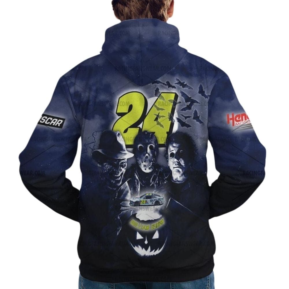 William Byron 24 Nascar Racing With Michael Myers Friends Horror Character Halloween All Over Print Hoodie