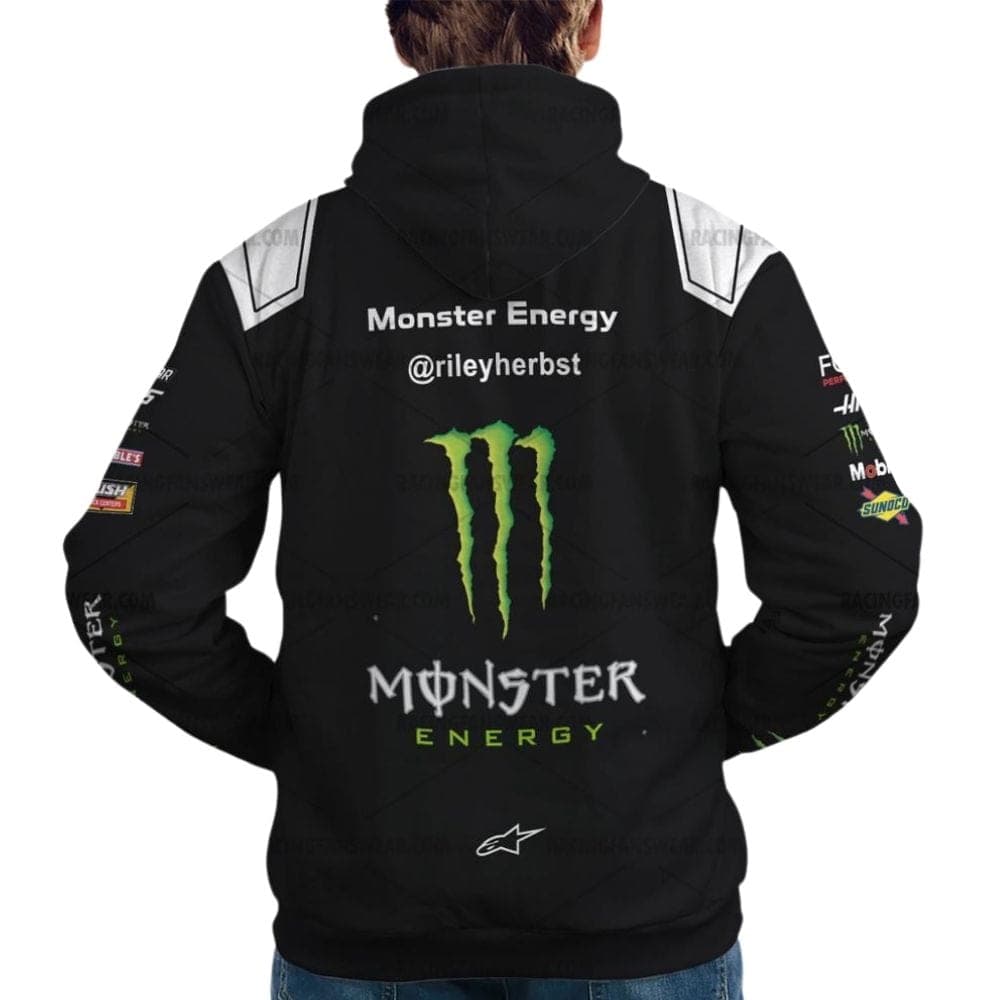 Riley Herbst Nascar Racing 2024 Stewart Haas Racing Monster Energy Uniform All Over Print Hoodie