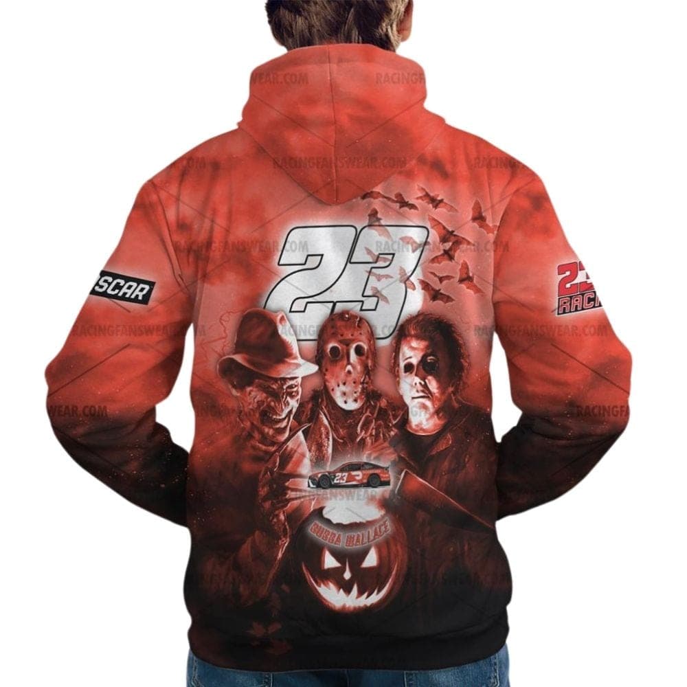 Bubba Wallace Nascar Racing With Michael Myers And Friends Horror Halloween All Over Print Hoodie